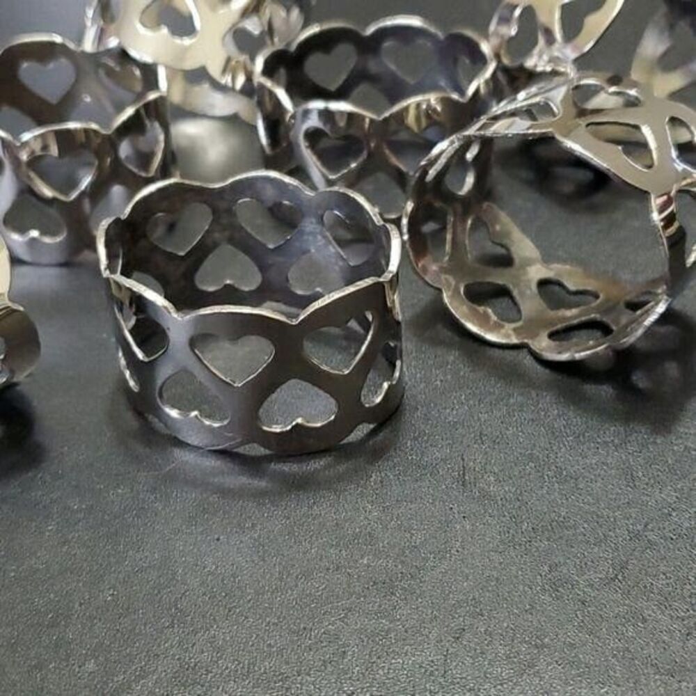 Vintage silver plated napkin ring set hearts